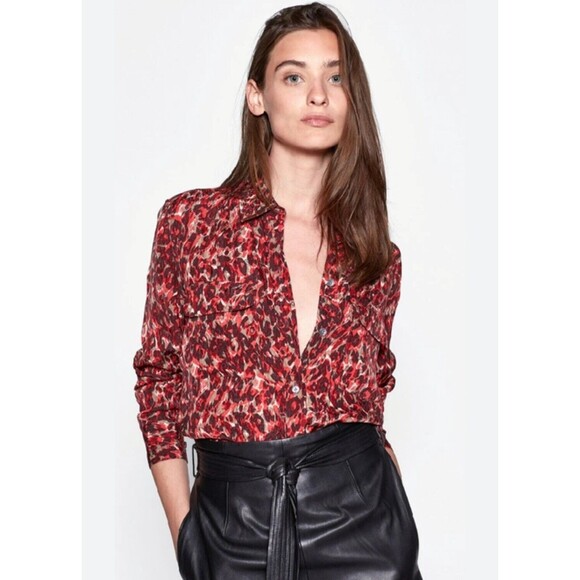 Equipment Tops - Equipment Red and Black Blouse